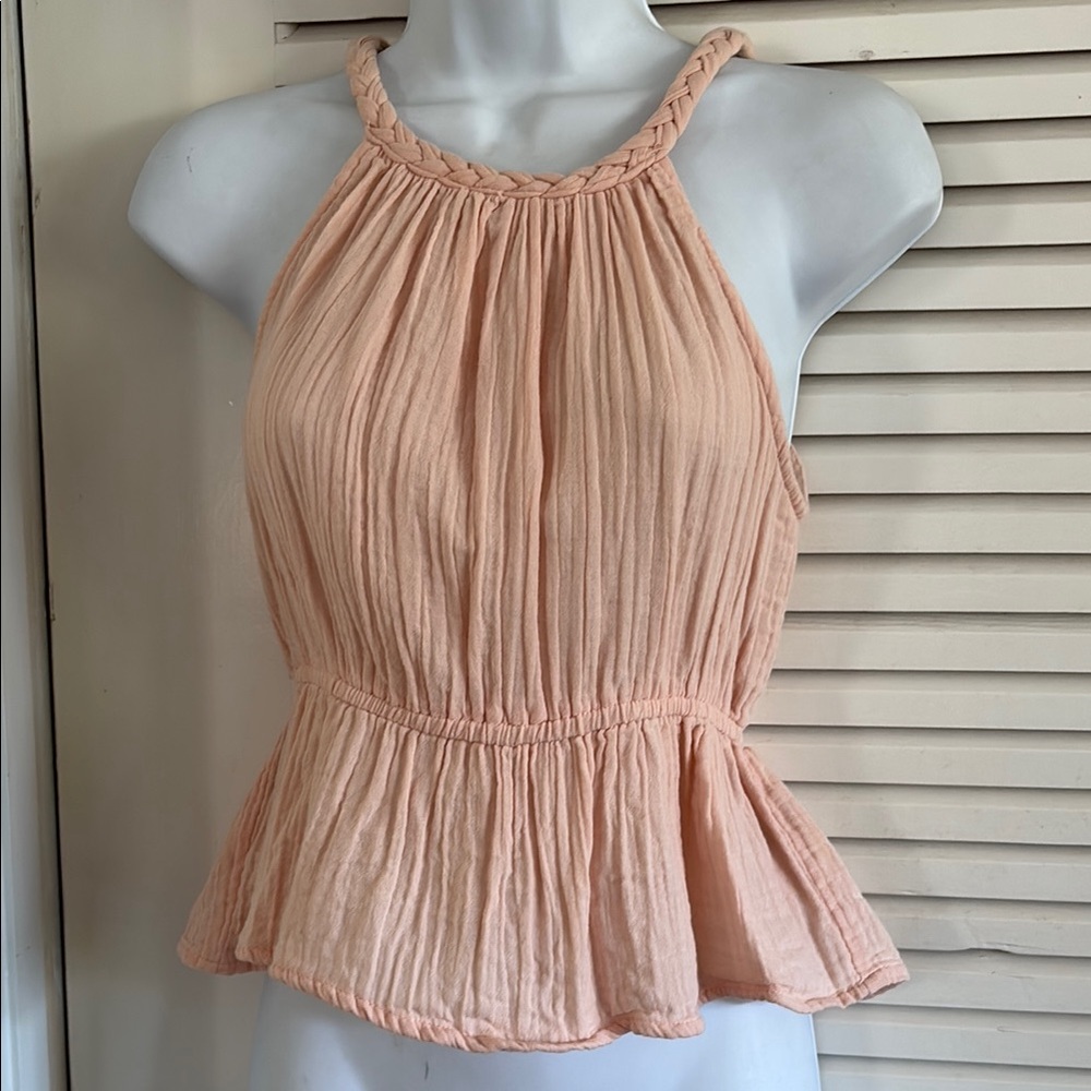 Orange and Pink Pleated Peplum Tank Top